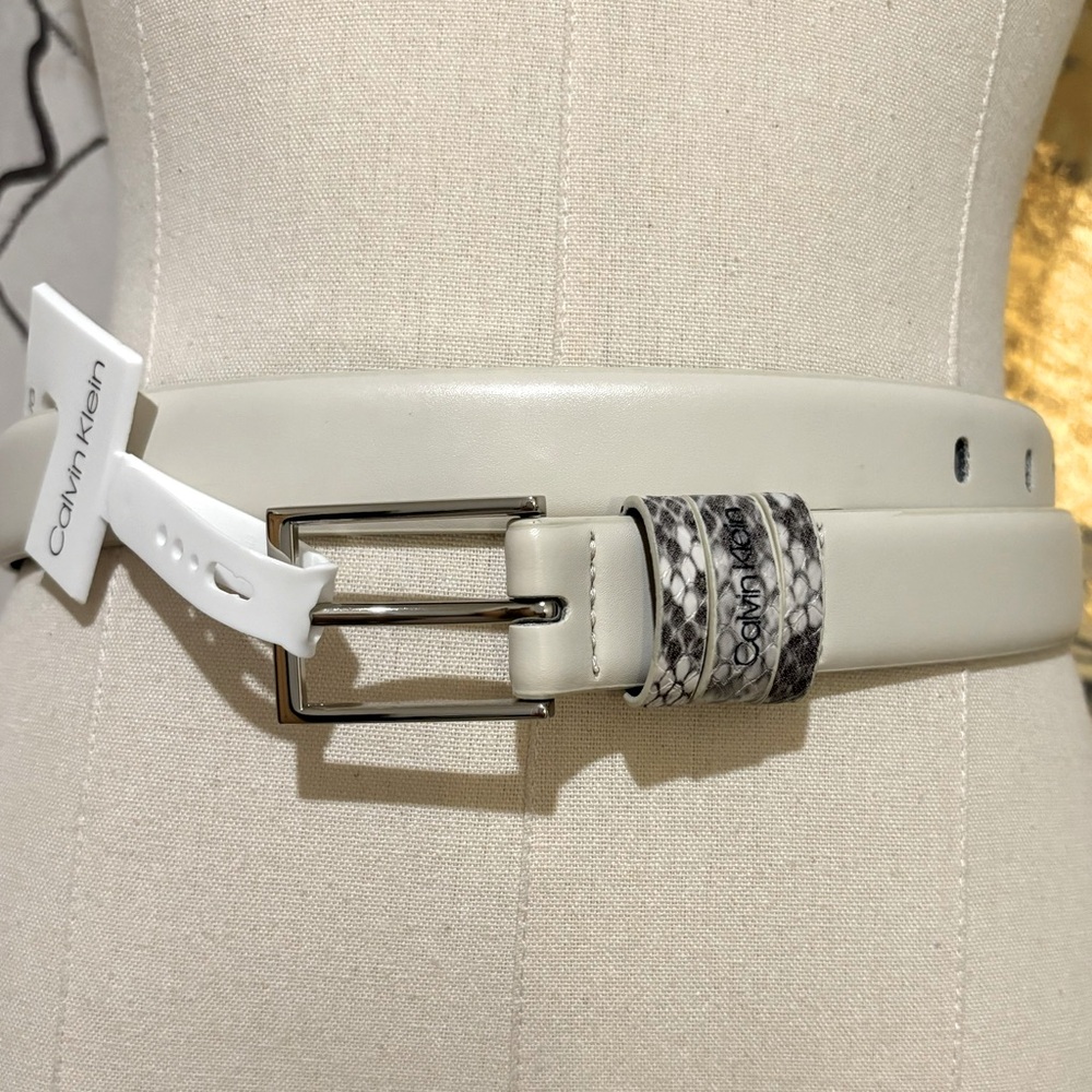 CALVIN KLEIN Bone-Colored Faux Leather Belt--NWT--L